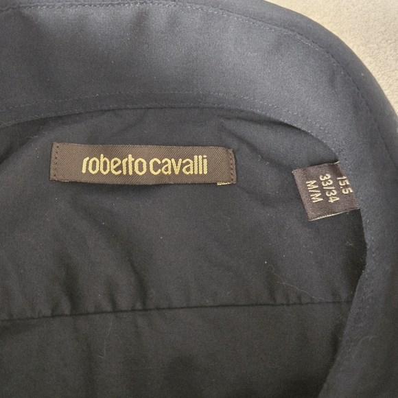 Roberto Cavalli Men’s Dress Shirt Black Long Sleeve Button Front Size M - Picture 9 of 11